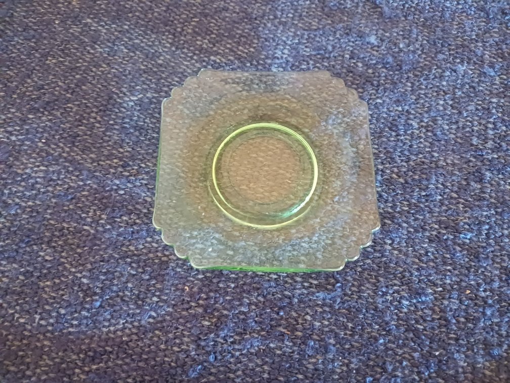 1930s Square Green Uranium Glass Saucer