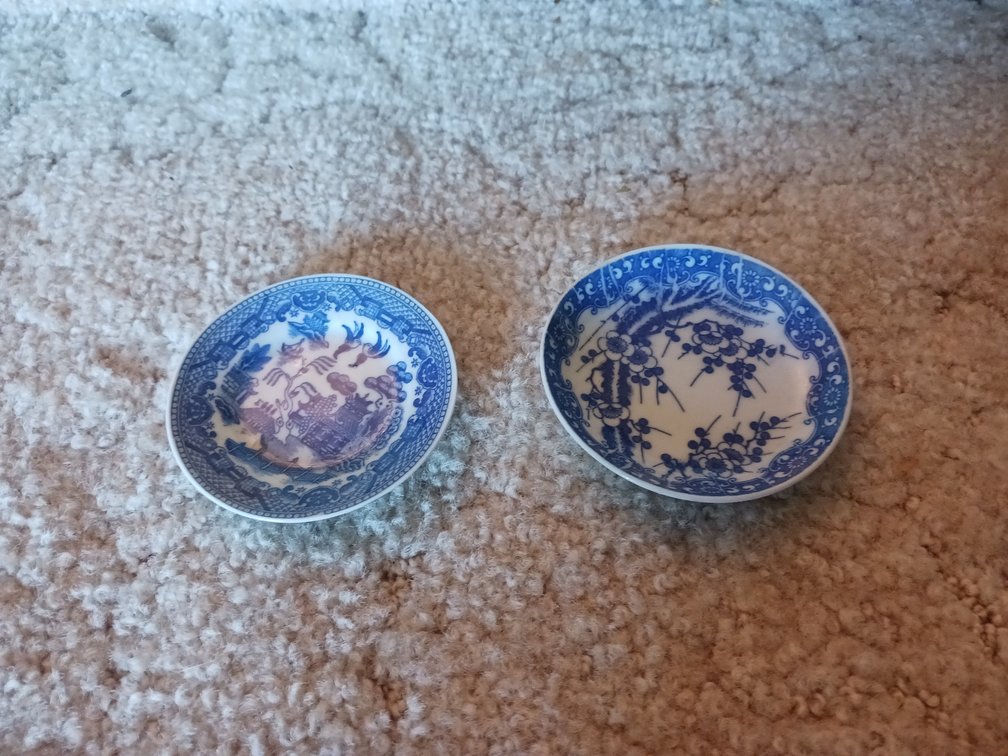Blue Willow Saucer & Blue/White Floral Dish