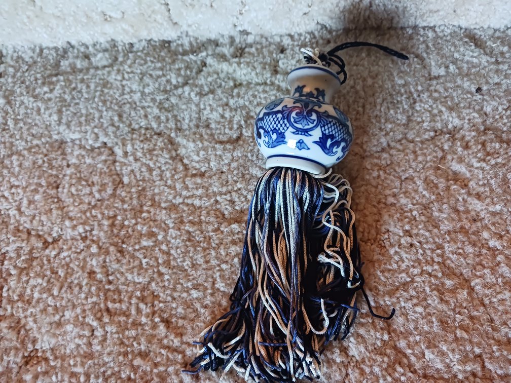 Blue & White Porcelain Ornament w/Tassel
