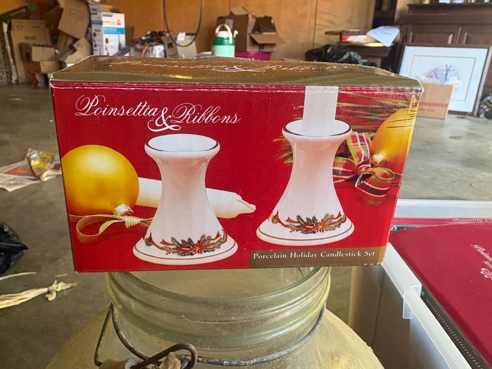 Poinsettia & Ribbons Holiday Candlesticks