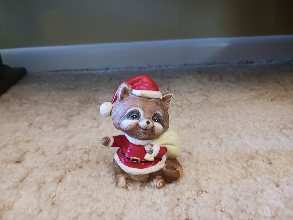 Homco Christmas Raccoon Figurine