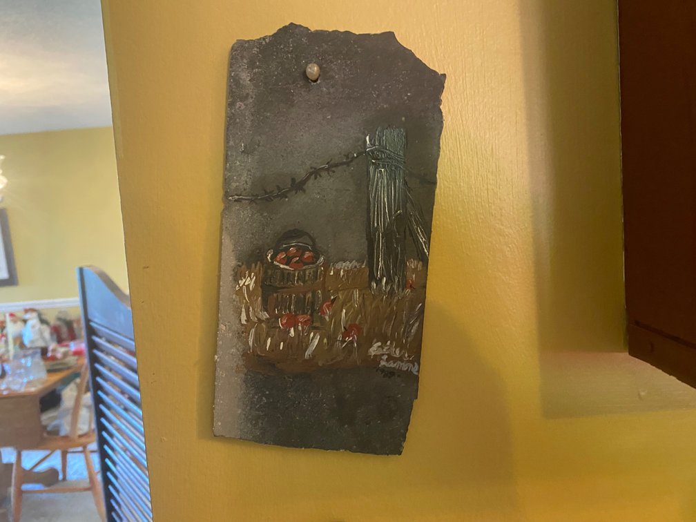 Apple Basket & Fence Post Artwork on Slate Tile