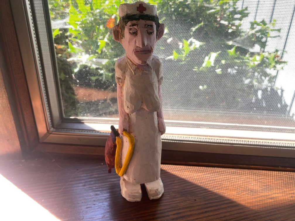 Humorous Wooden Folk Art Nurse Figure