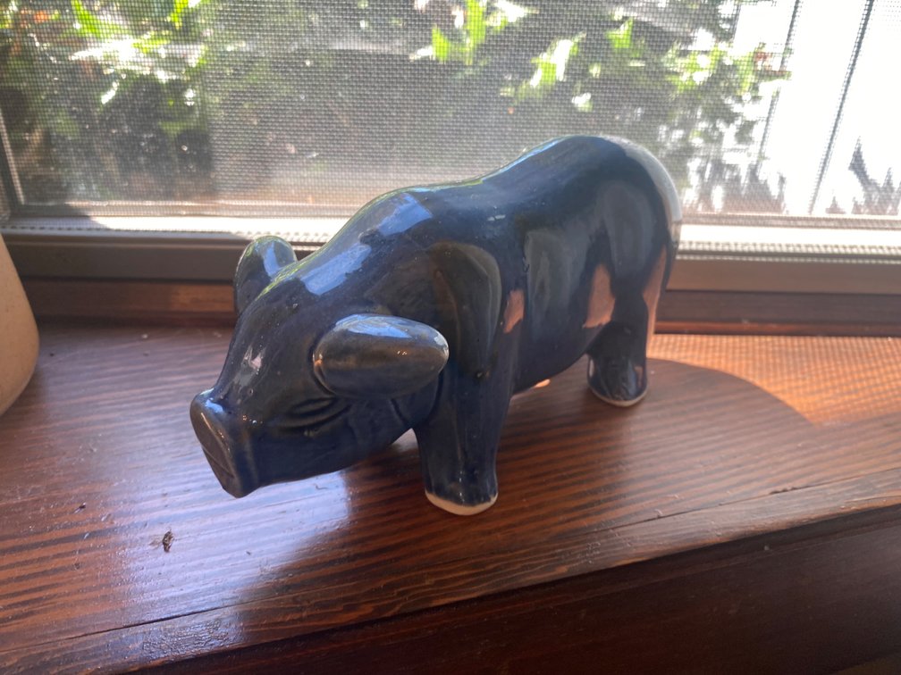 Blue Ceramic Pig Figurine