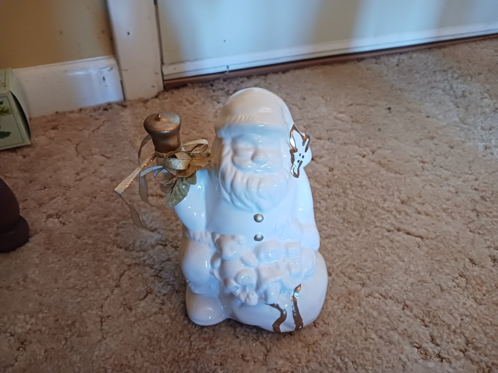 White & Gold Ceramic Santa Figurine