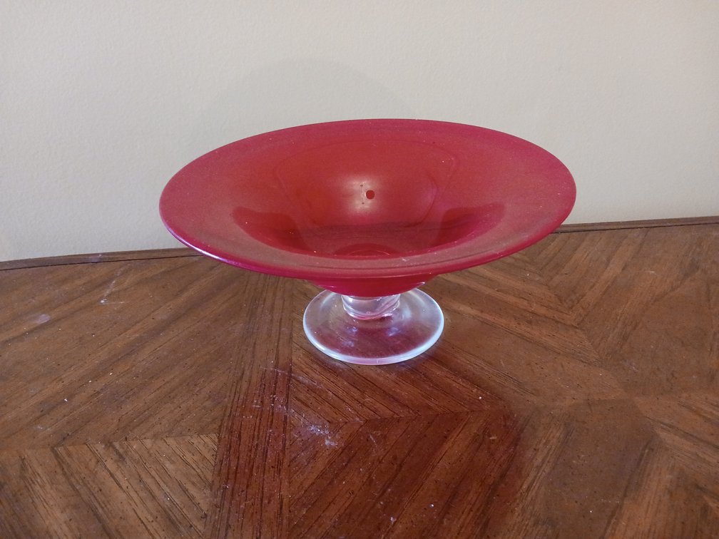 Red Art Glass Pedestal Bowl