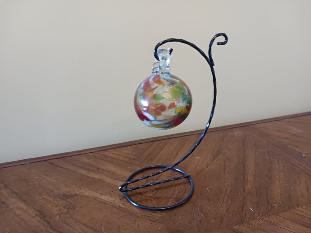 Hand-Blown Art Glass Ornament w/Stand
