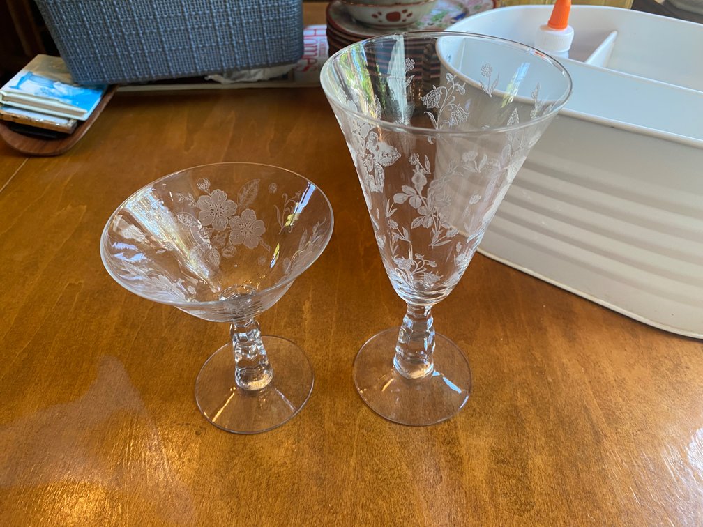 "Language of Flowers" Water Goblet & Champagne Coupe Stemware