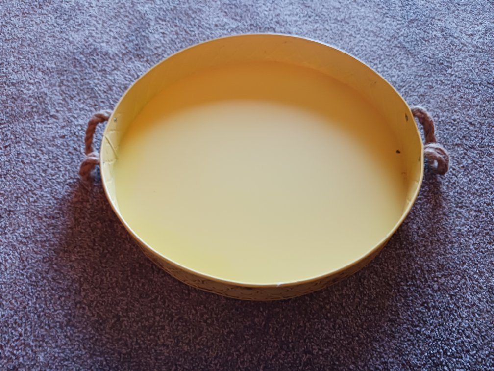 Yellow Metal Decorative Tray w/Rope Handles