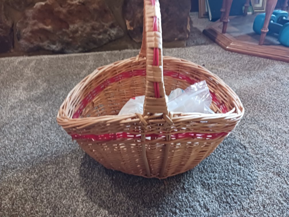 Woven Wicker Market Basket w/Red Accent Banding