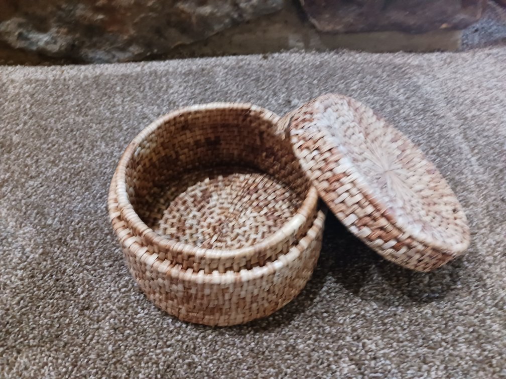 Woven Natural Fiber Lidded Basket