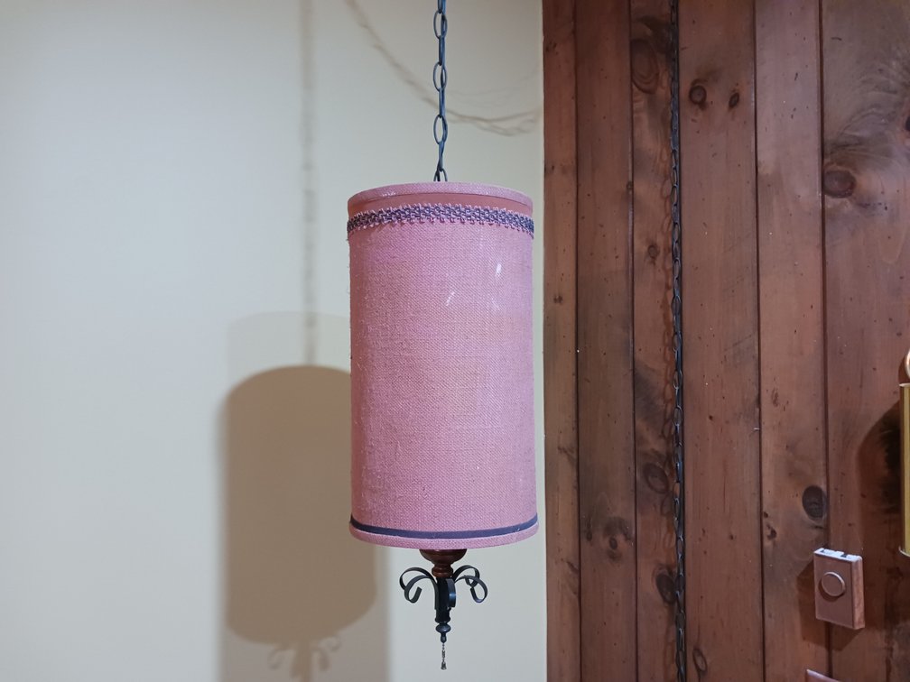 MCM Hanging Lamp w/Pink Drum Shade