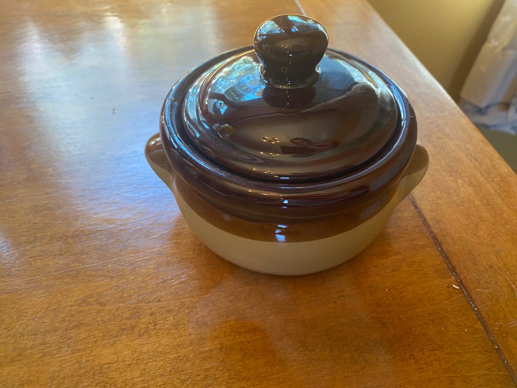 Two-Tone Stoneware Bean Pot w/Lid