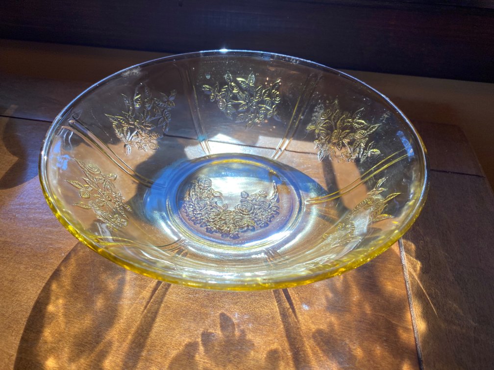 1930s Cabbage Rose Amber-Yellow Serving Bowl