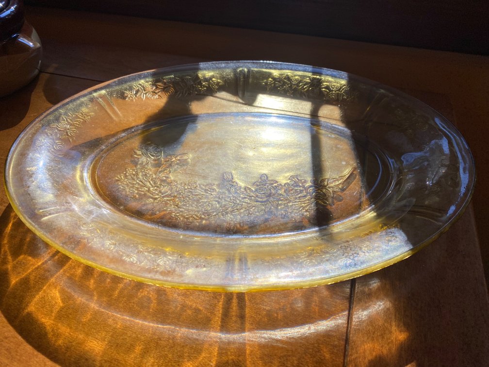 1930s Cabbage Rose Amber-Yellow Platter
