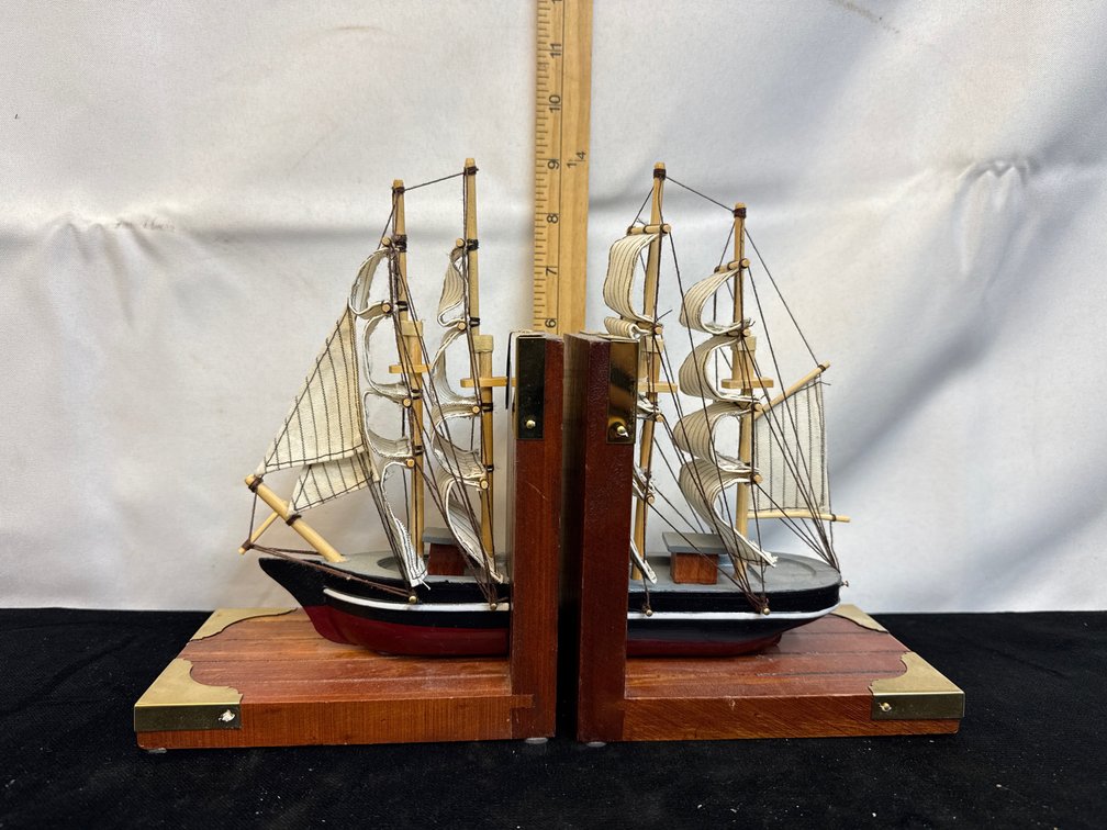 Wooden Ship Bookends