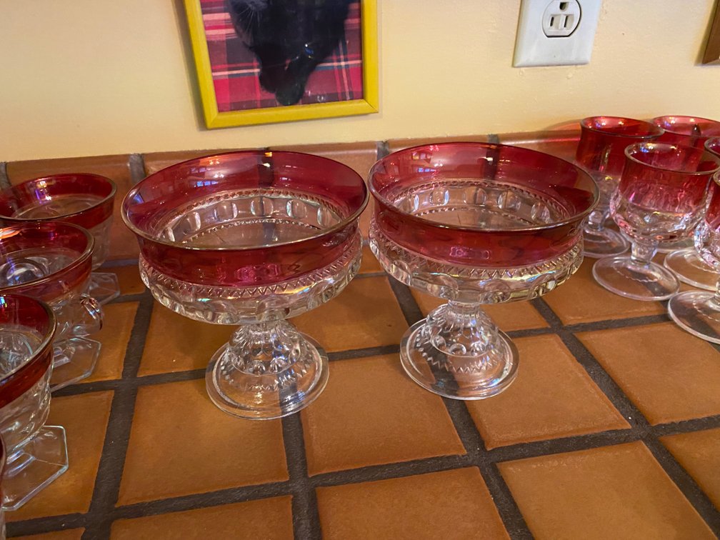 King's Crown Ruby Flashed Compote Dishes