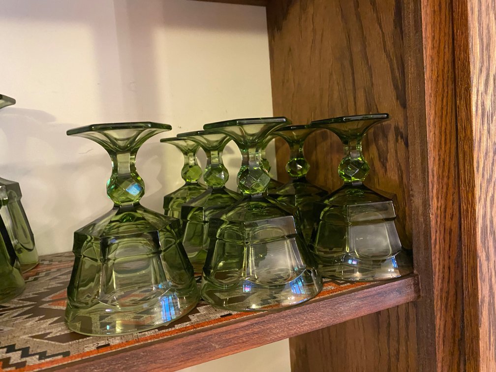 Virginia Green Pressed Glass Goblets