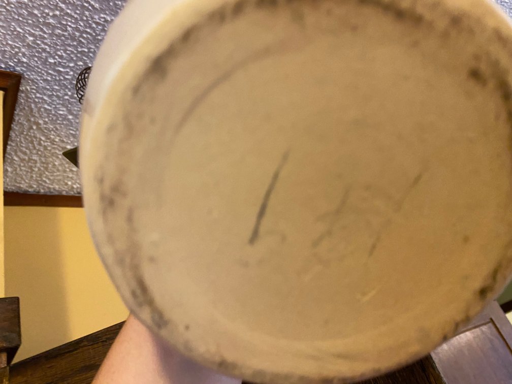 Two-Tone Stoneware Crock w/Kitchen Utensils