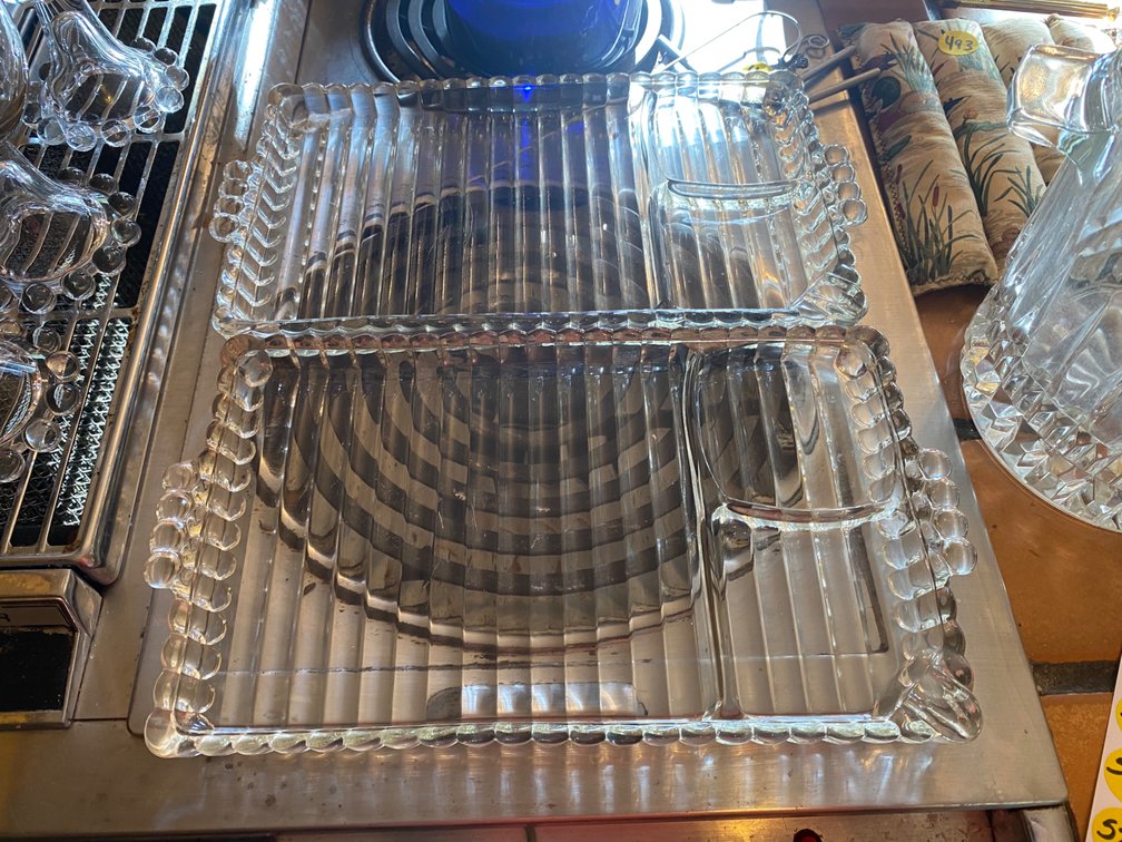1940s Glass Ball & Ribbed Divided Luncheon/Snack Trays