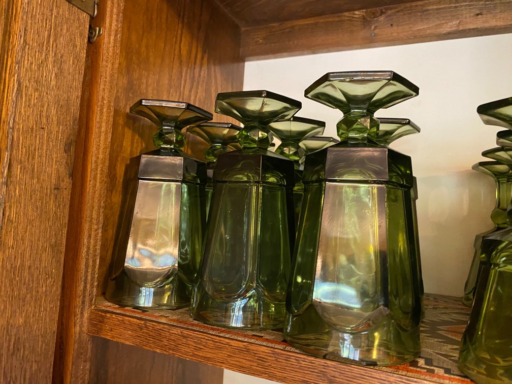 Fostoria Virginia Green Glass Footed Tea/Water Goblets