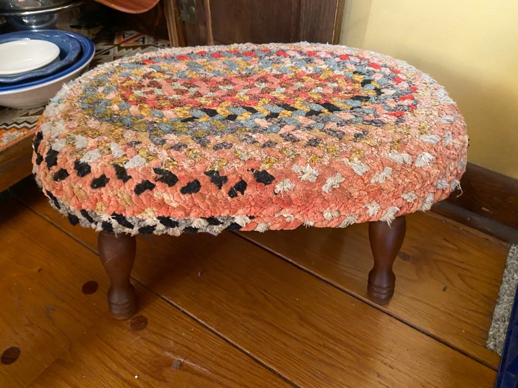 Vintage Oval Braided Rug Footstool