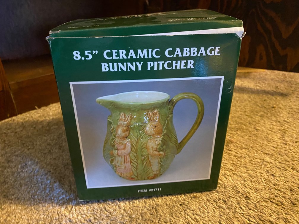 8.5” Ceramic Cabbage Bunny Pitcher