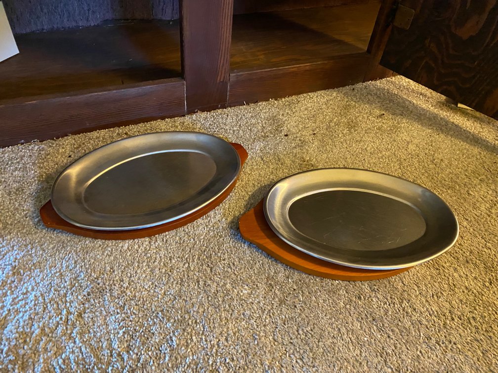 Metal Steak Platters w/Wood Bases