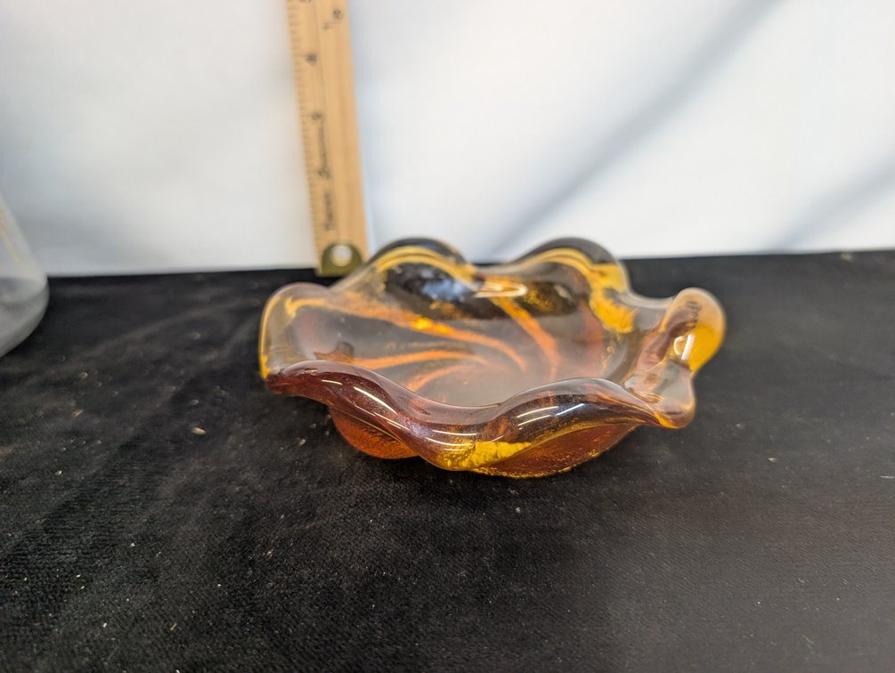 Vintage Fenton Honey Amber Swirl Glass Dish
