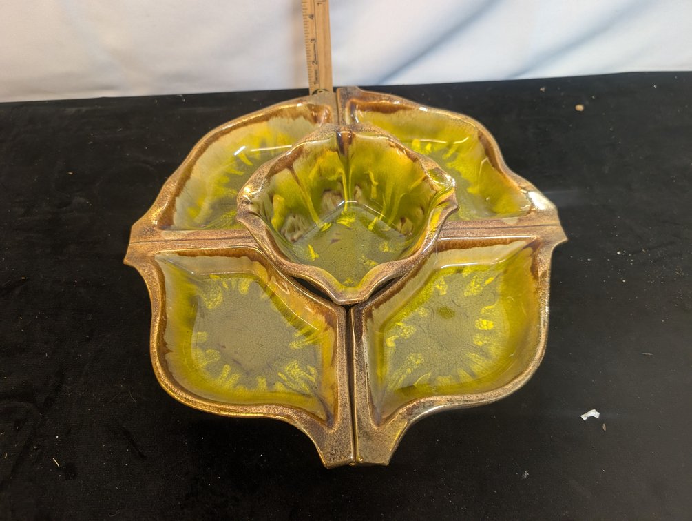 MCM Art Pottery Lazy Susan Serving Dish Set Chip & Dip Fall Colors