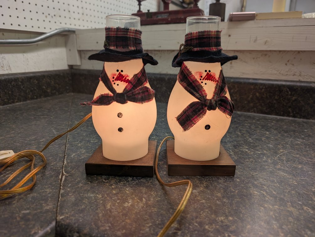 Vintage Glass Shade Snowman Lights