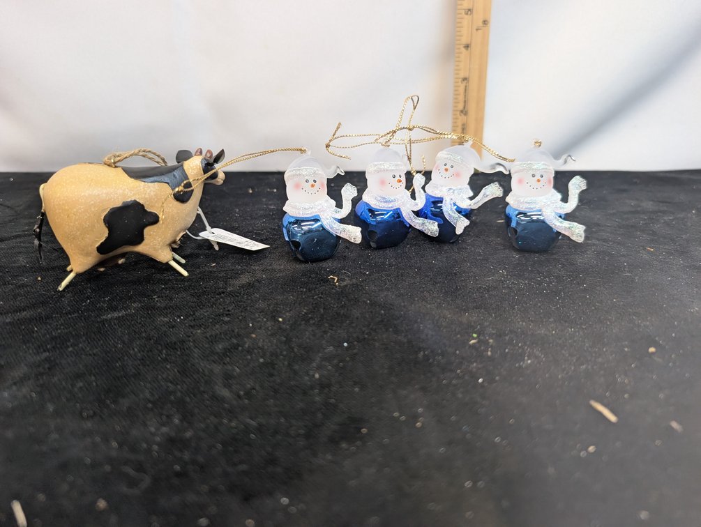 Snowman and Cow Ornaments