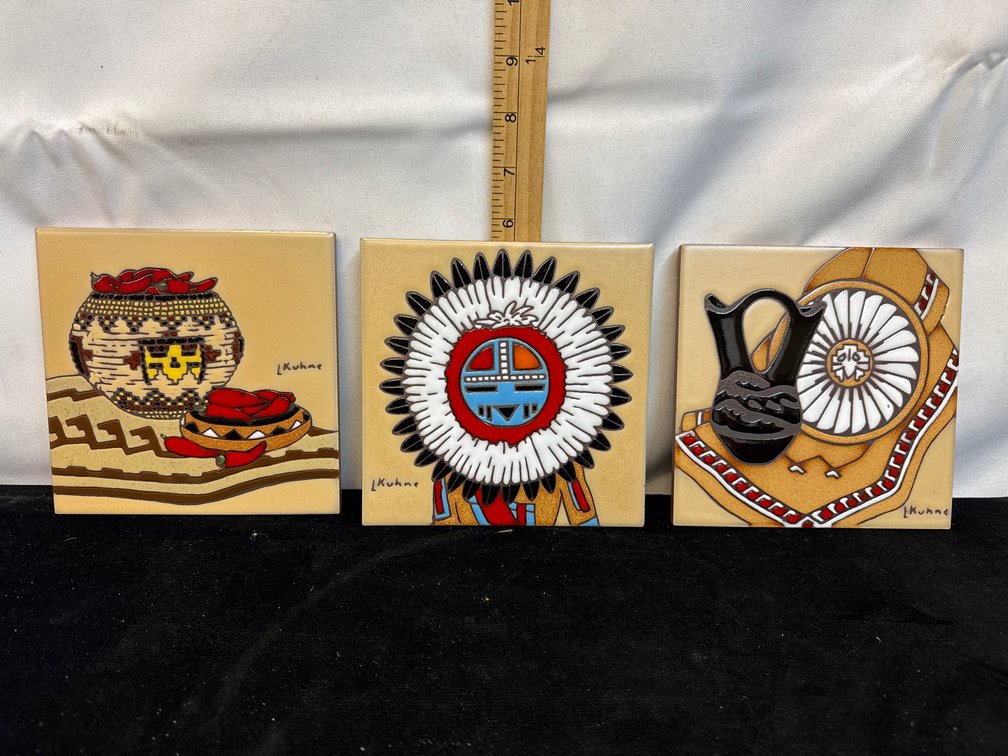 Vintage Earthtones Kiln Fired Tile Signed By L Kuhne Lot