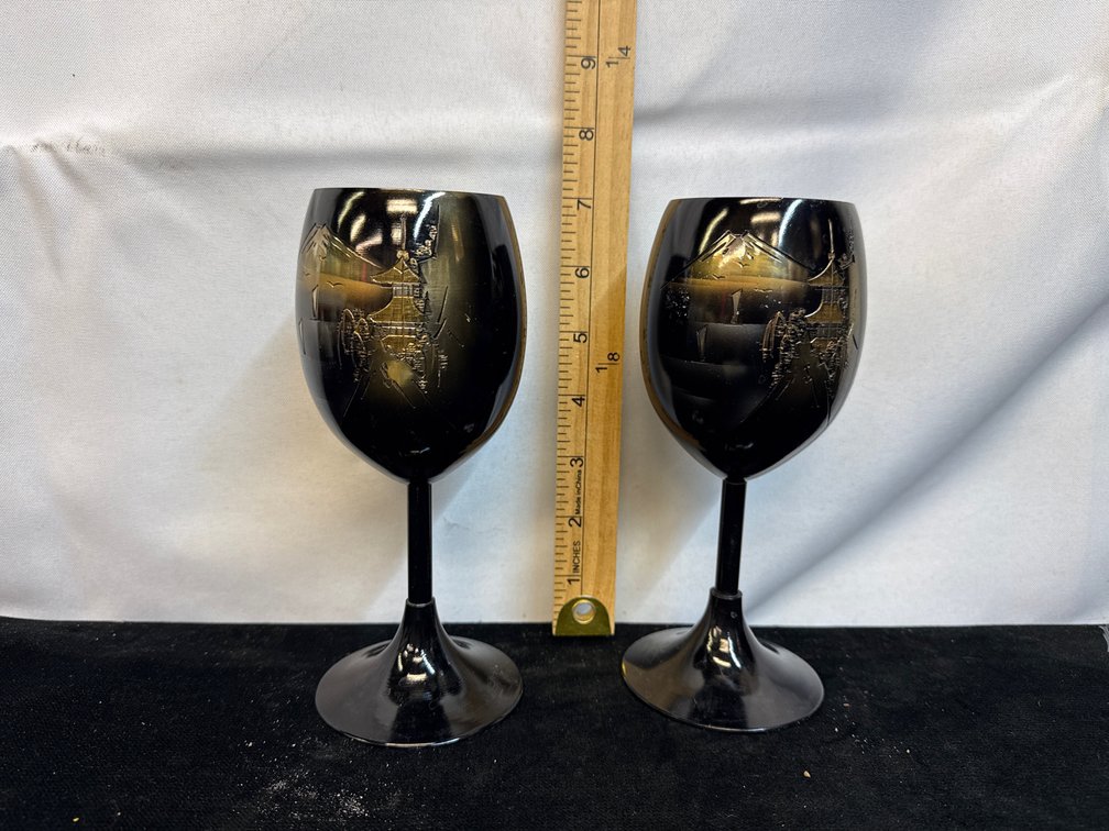 Metal Etched Japanese Wine Glasses
