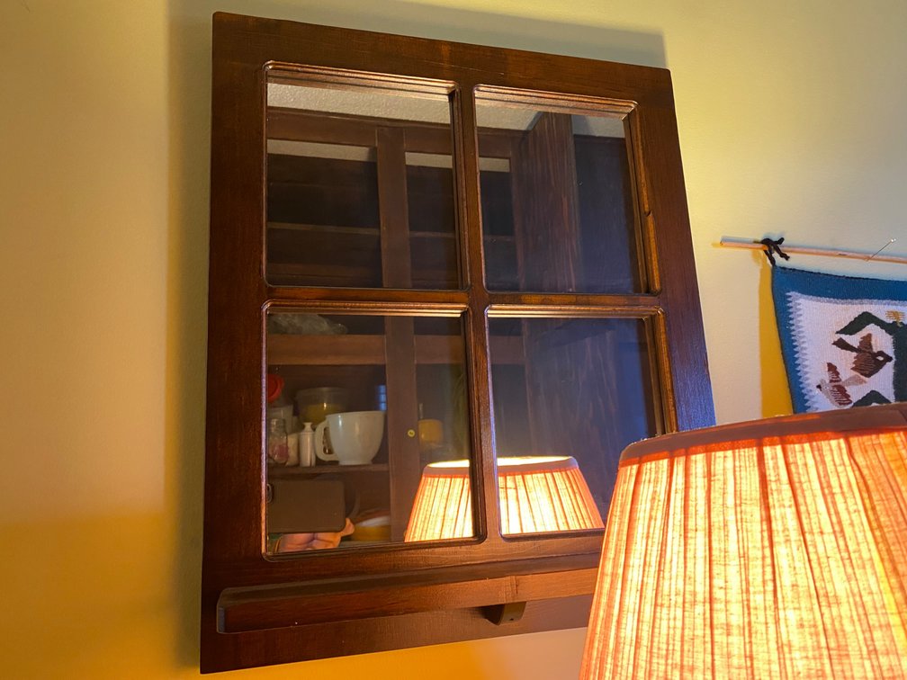 4-Pane Wooden Window-Style Wall Mirror w/Shelf