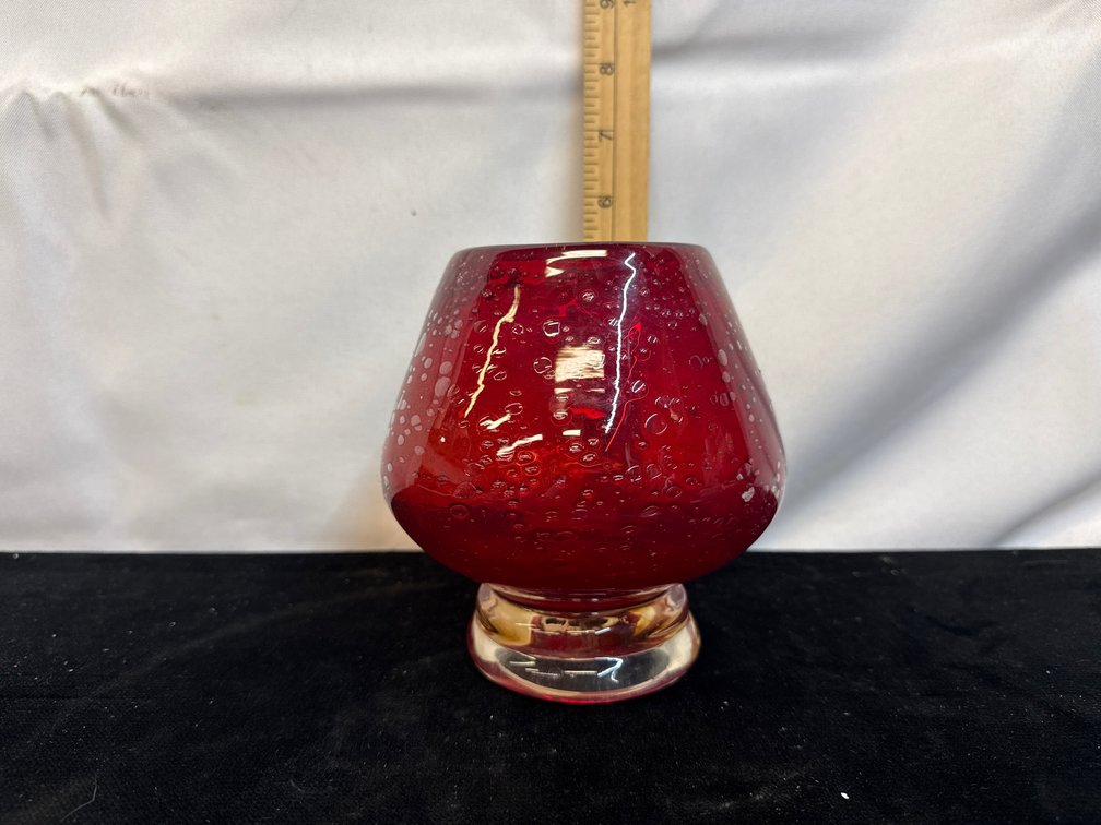 Vintage MCM Ruby Red Art Glass Vase
