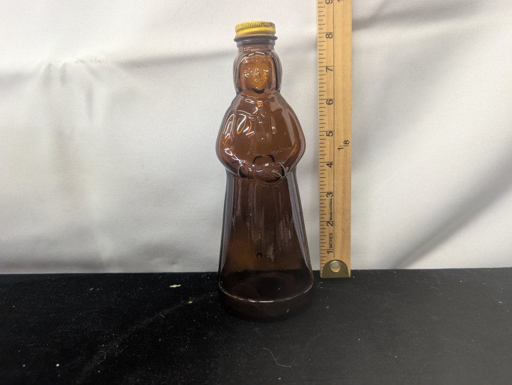 1978 Mrs. Butterworth's Syrup Bottle 11" Large Metal Lid Amber Brown Glass