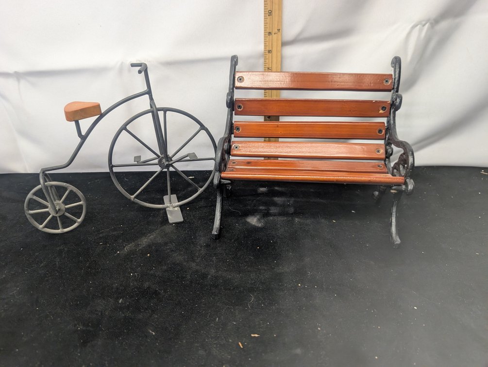 Doll Size Tricycle & Cast Iron Bench