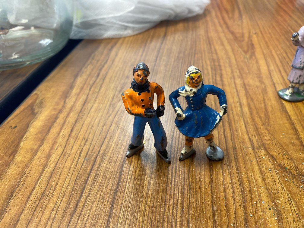 Hand-Painted Metal Miniature Ice Skating Couple