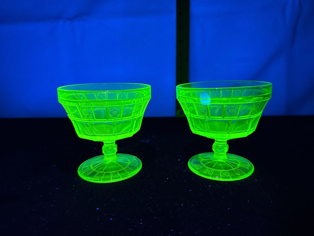 Doric Uranium Glass Footed Sherbert Bowls