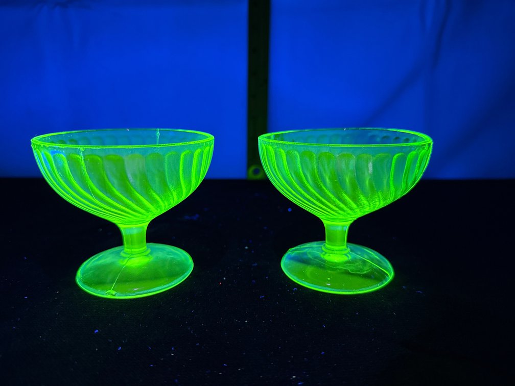 Uranium Glass Spiral Footed Sherbet Bowls