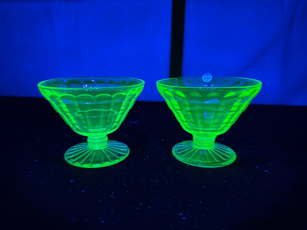 Uranium Glass Blocked Footed Sherbet Bowls