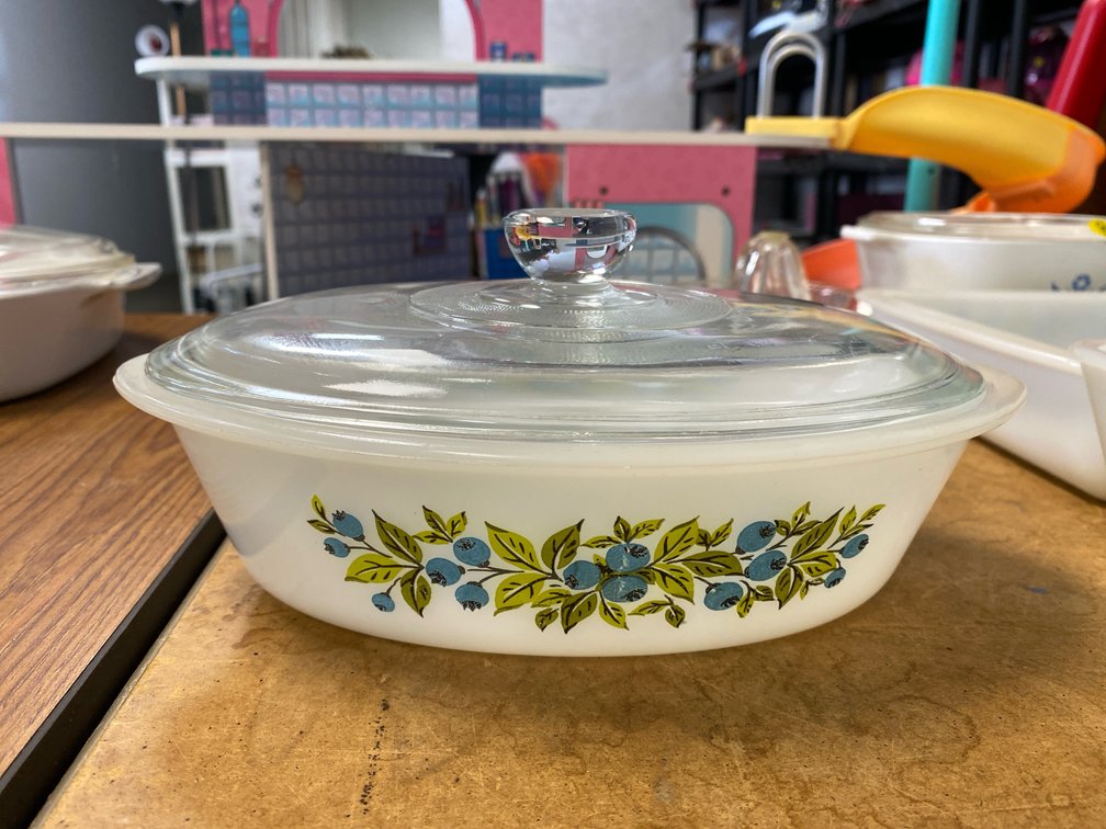 Glasbake Blueberry Pattern Oval Baking Dish