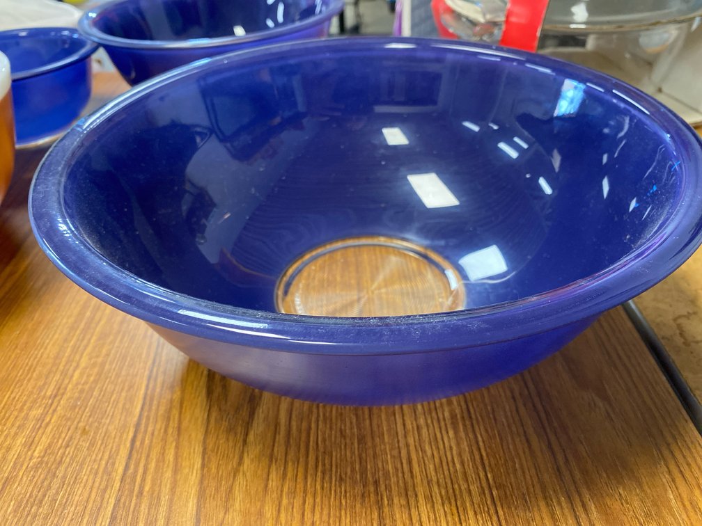 Pyrex Cobalt Blue Clear Glass Bottom Mixing Bowl