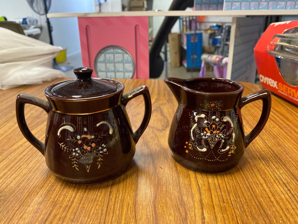 Japanese Redware "Brown Betty" Sugar & Creamer Set