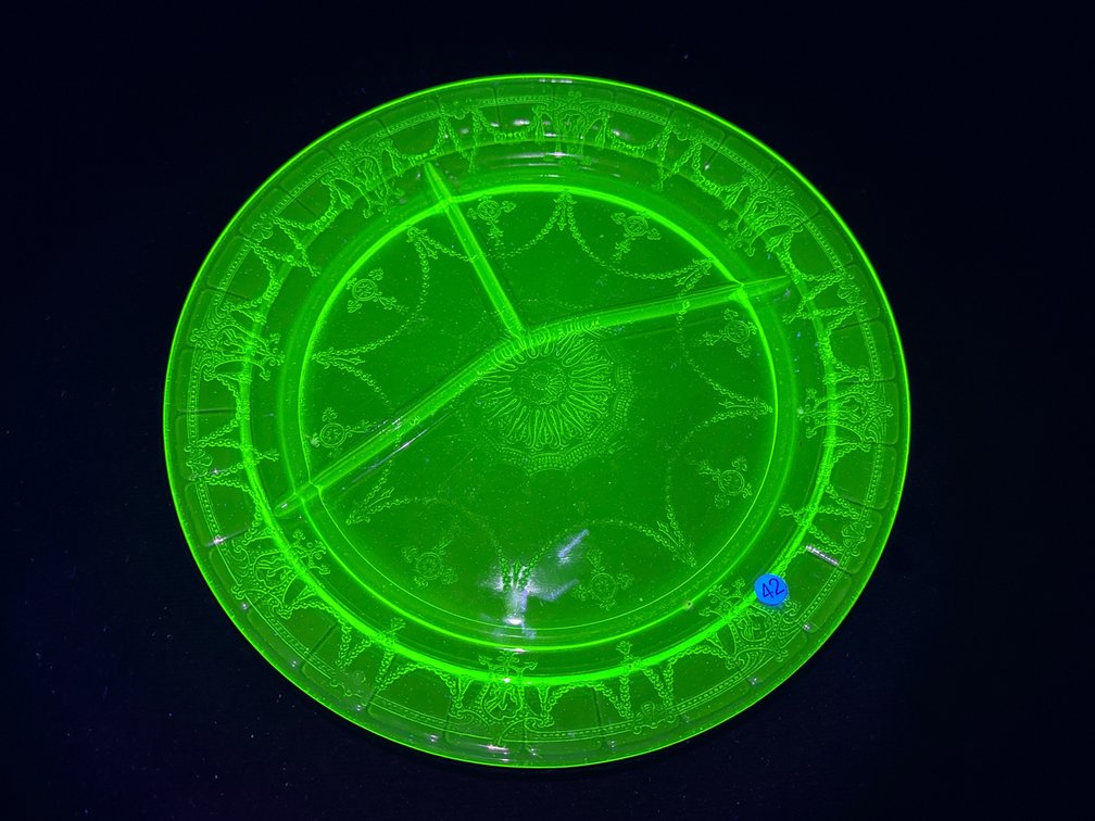 1930s "Cameo" Uranium Glass Relish Tray