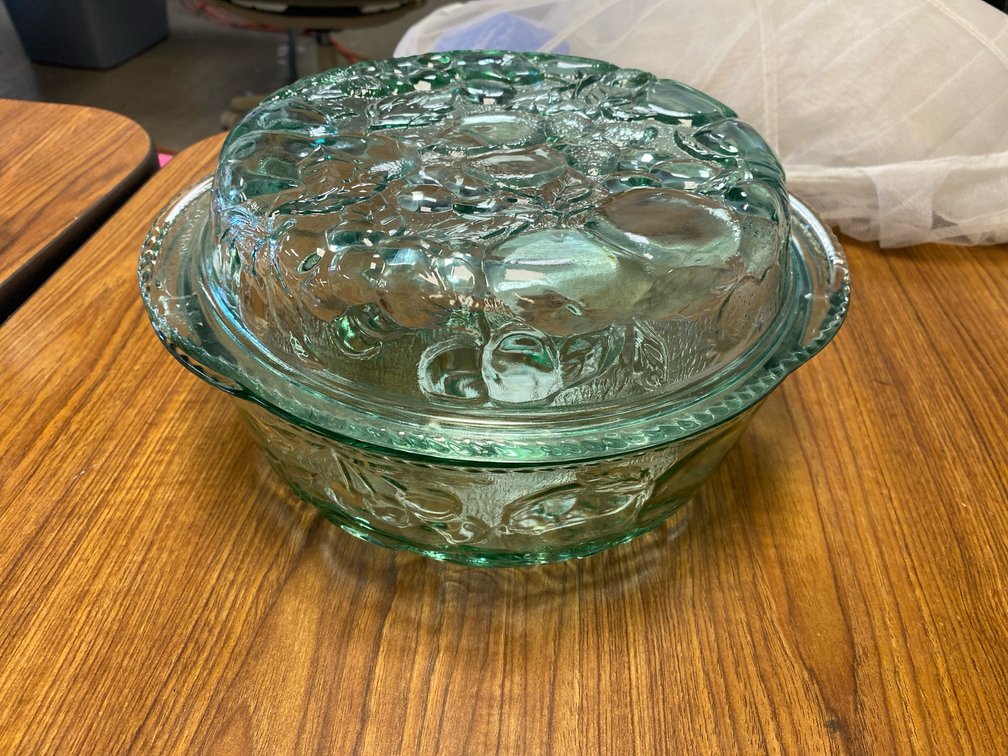 Orchard Fruit Green Glass Casserole Dish