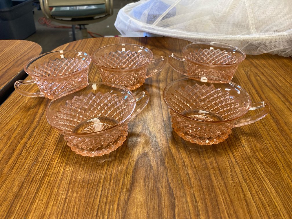 Pink Depression Glass Diamond Pattern Teacups