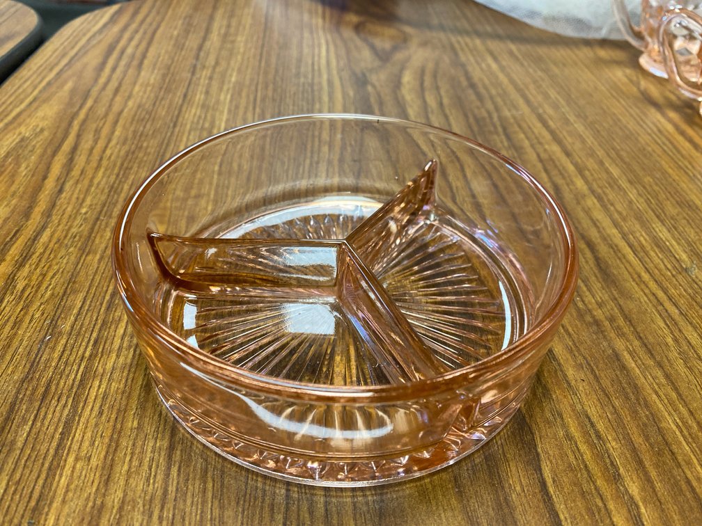 Pink Depression Glass Starburst Bottom Divided Dish
