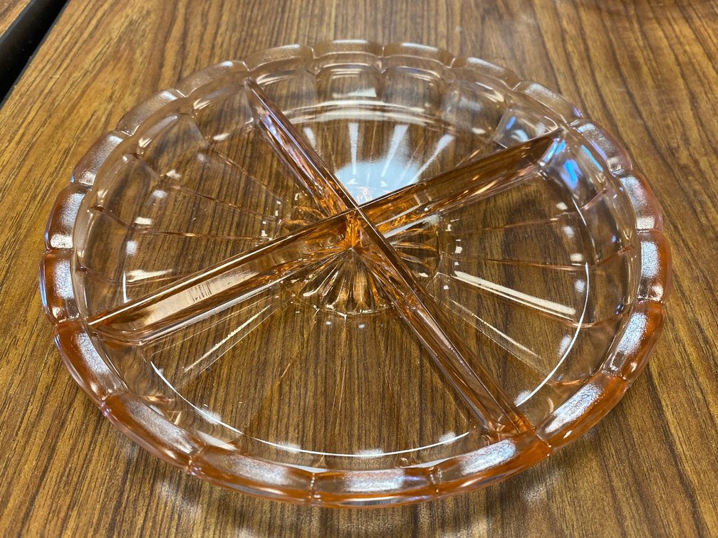 Pink Depression Glass Starburst Divided Relish Dish